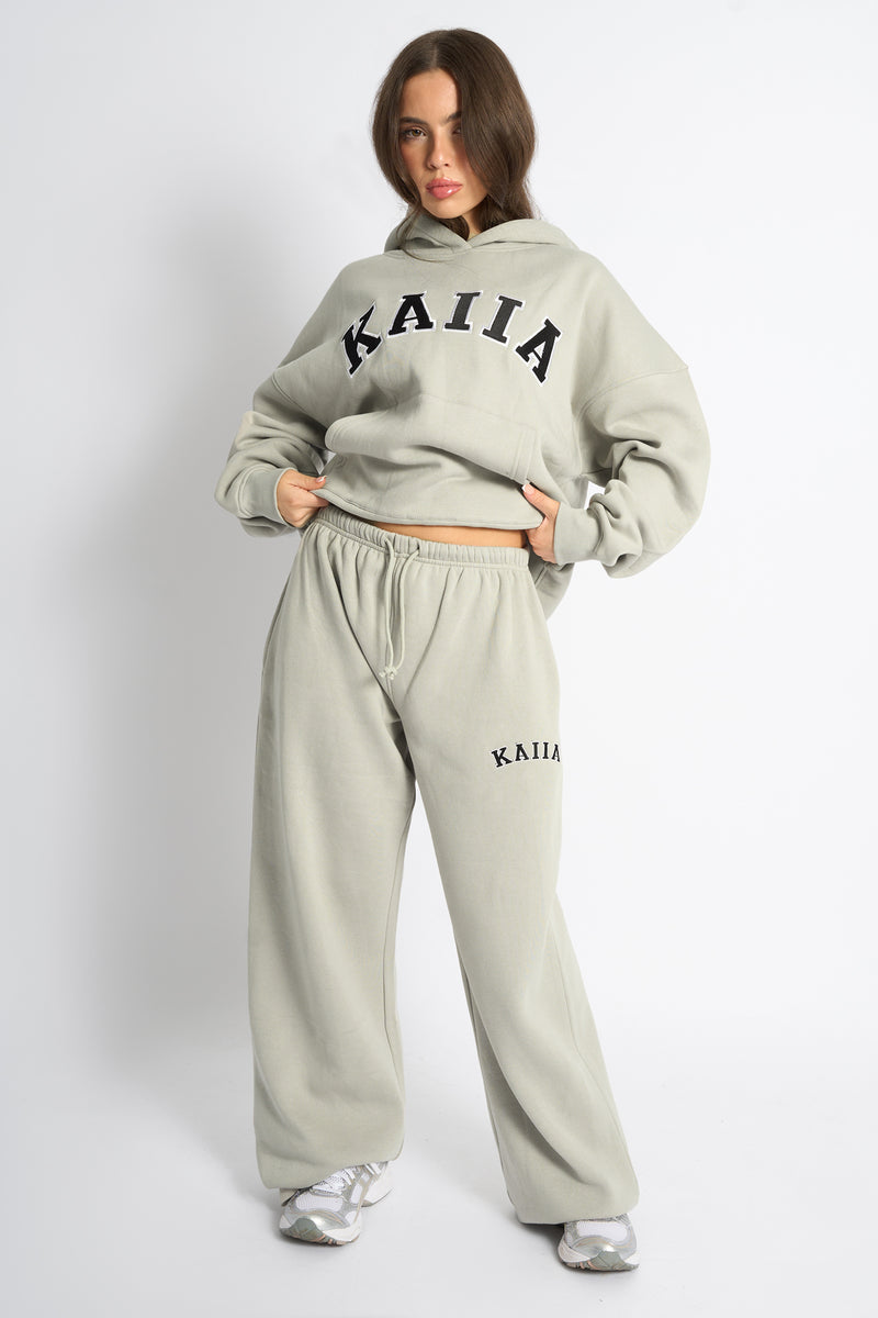 Kaiia Logo Wide Leg Joggers Pebble