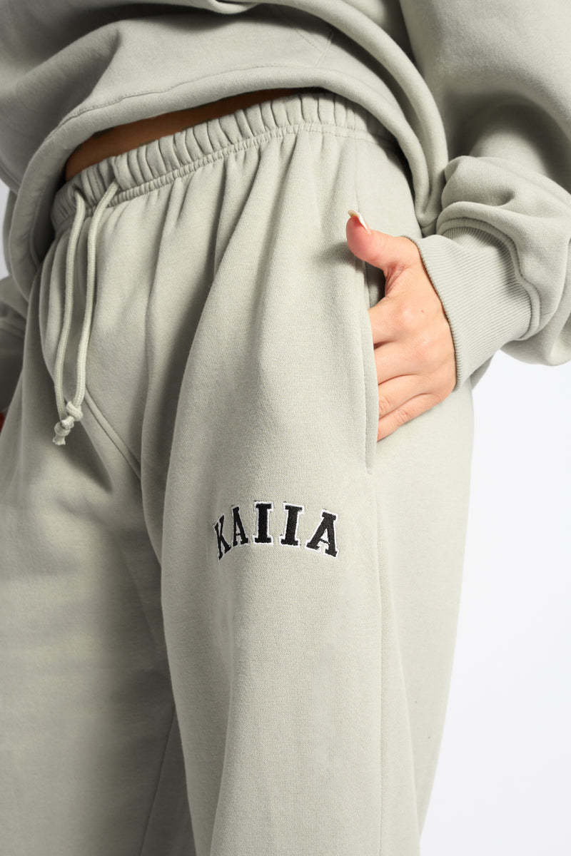 Kaiia Logo Wide Leg Joggers Pebble