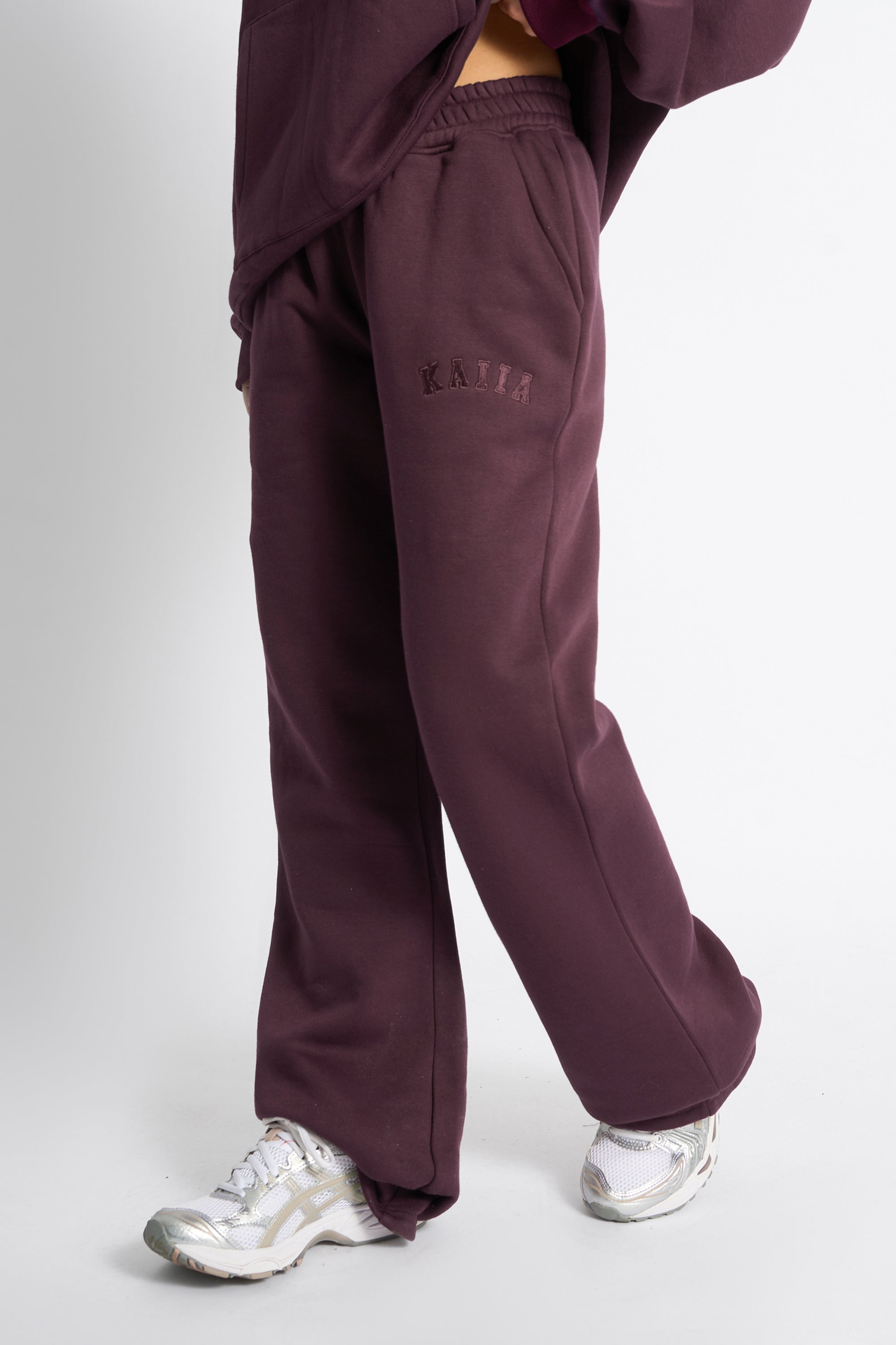 Kaiia Logo Wide Leg Joggers Dark Cherry