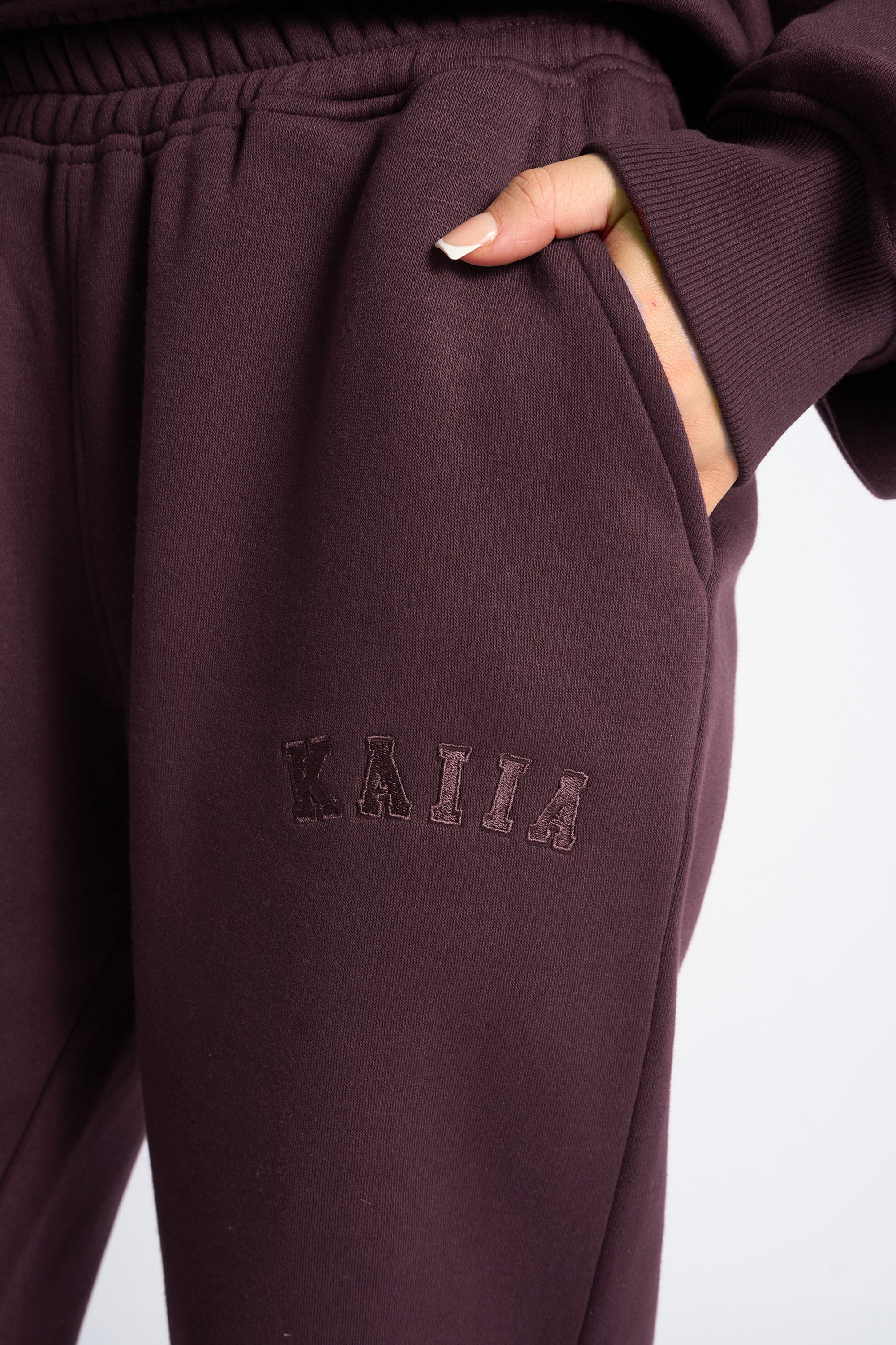 Kaiia Logo Wide Leg Joggers Dark Cherry