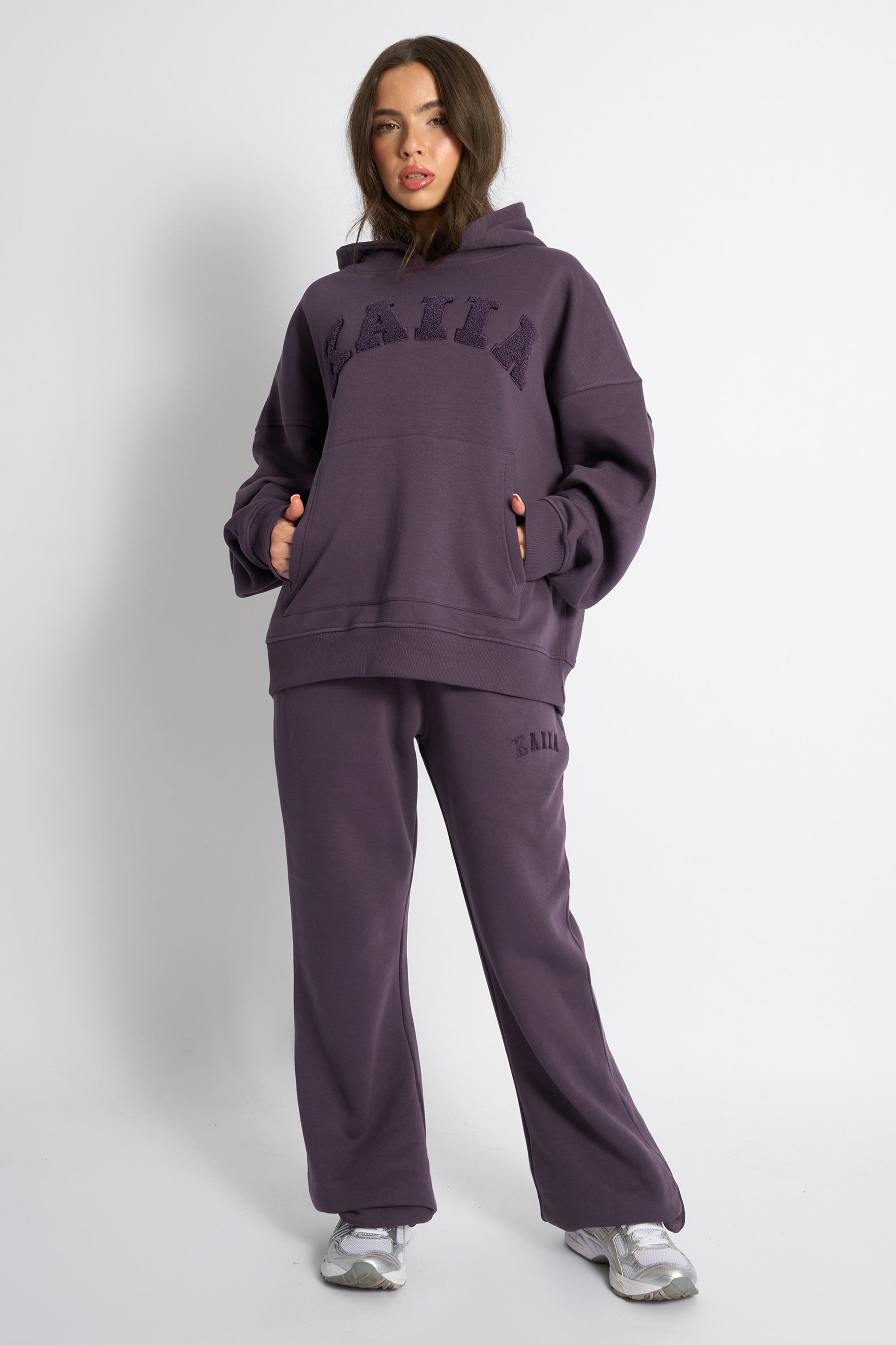 Kaiia Logo Wide Leg Joggers Deep Purple