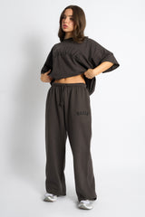 Kaiia Logo Wide Leg Joggers Chocolate