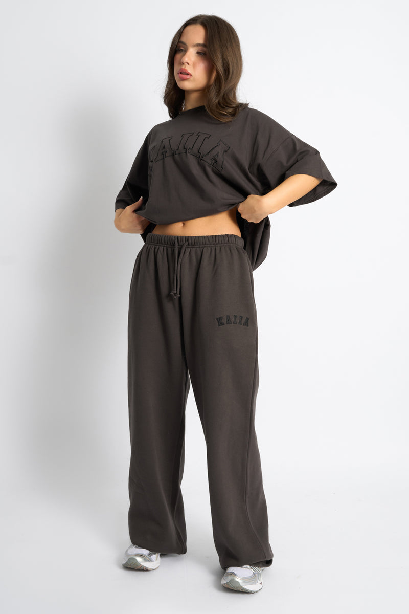 Kaiia Logo Wide Leg Joggers Chocolate