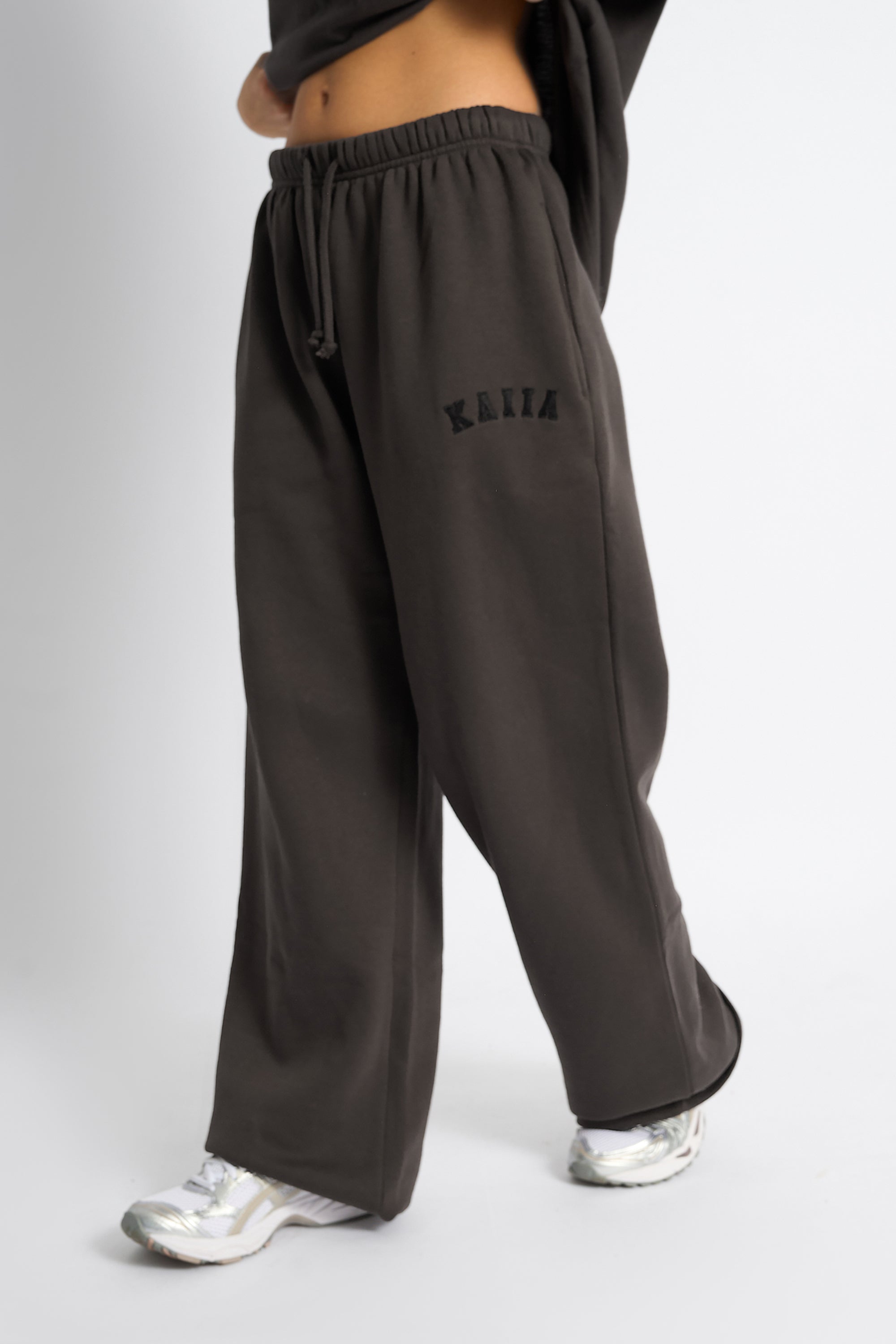 Kaiia Logo Wide Leg Joggers Chocolate