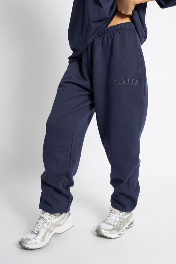 Kaiia Logo Cuffed Leg Joggers Deep Blue