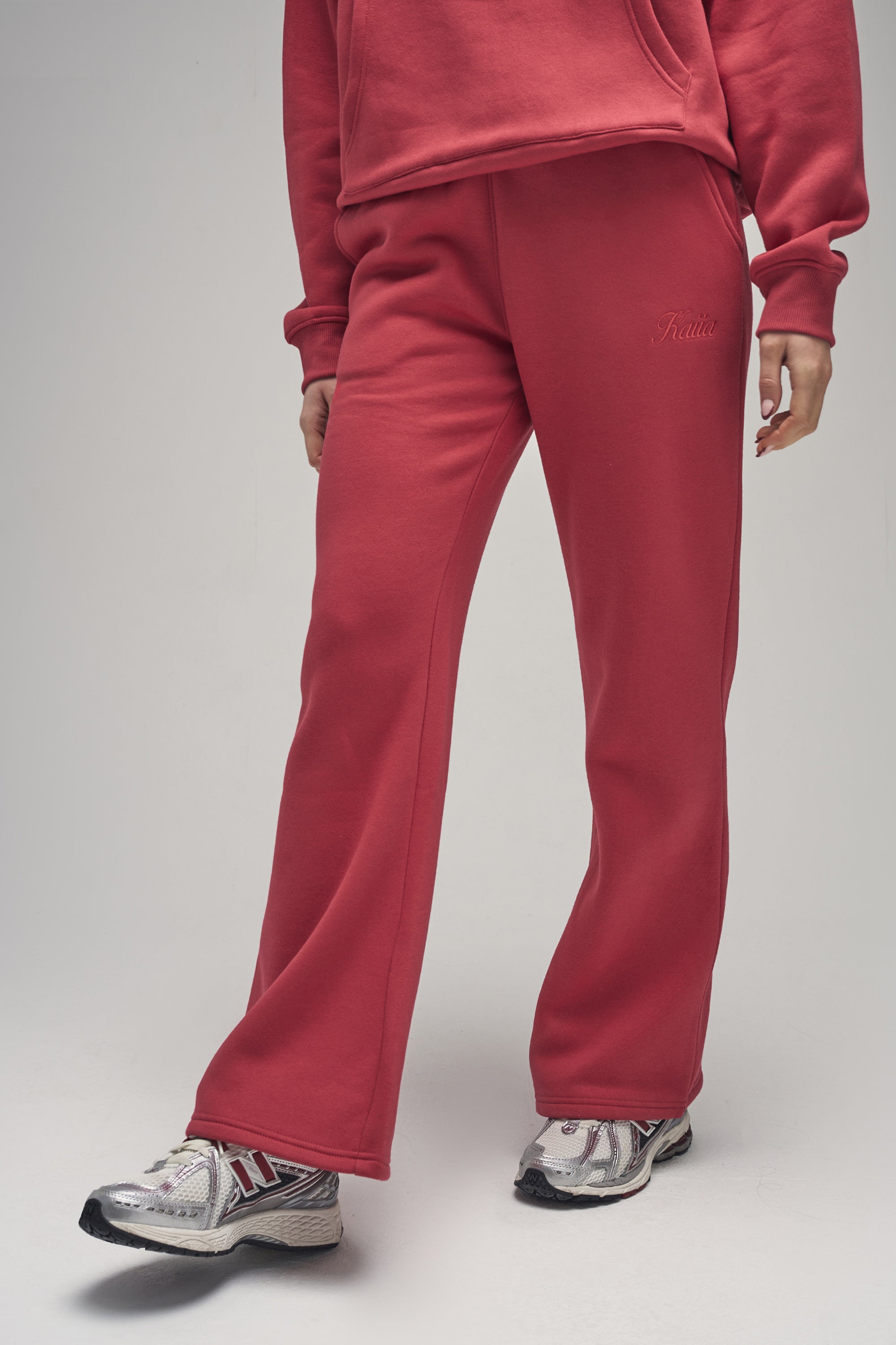 Kaiia Script Logo Wide Leg Joggers Red