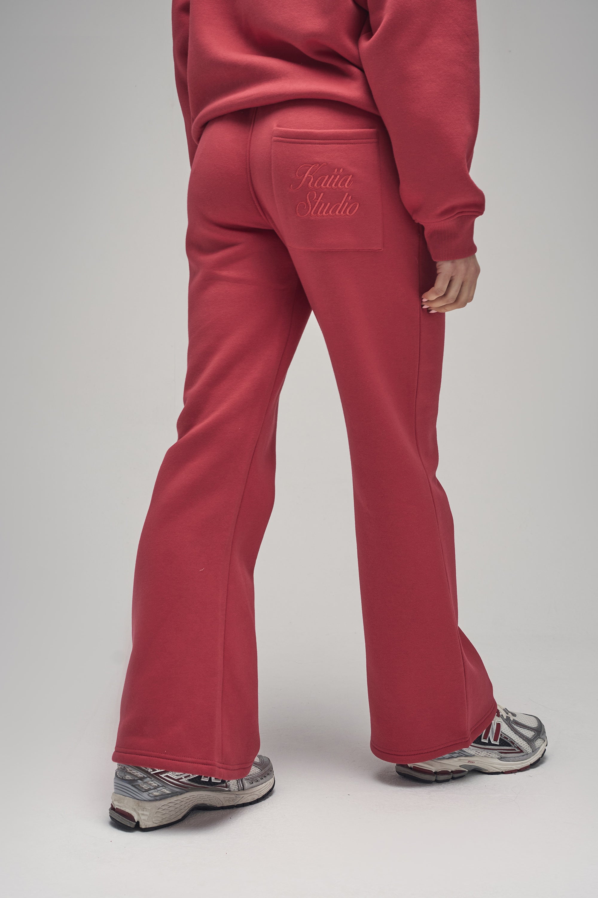 Kaiia Script Logo Wide Leg Joggers Red