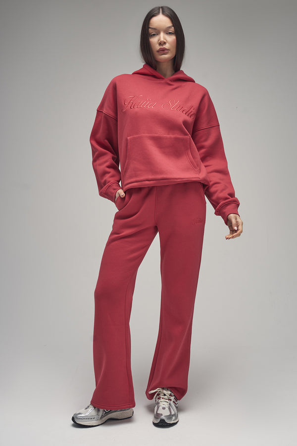 Kaiia Script Logo Wide Leg Joggers Red