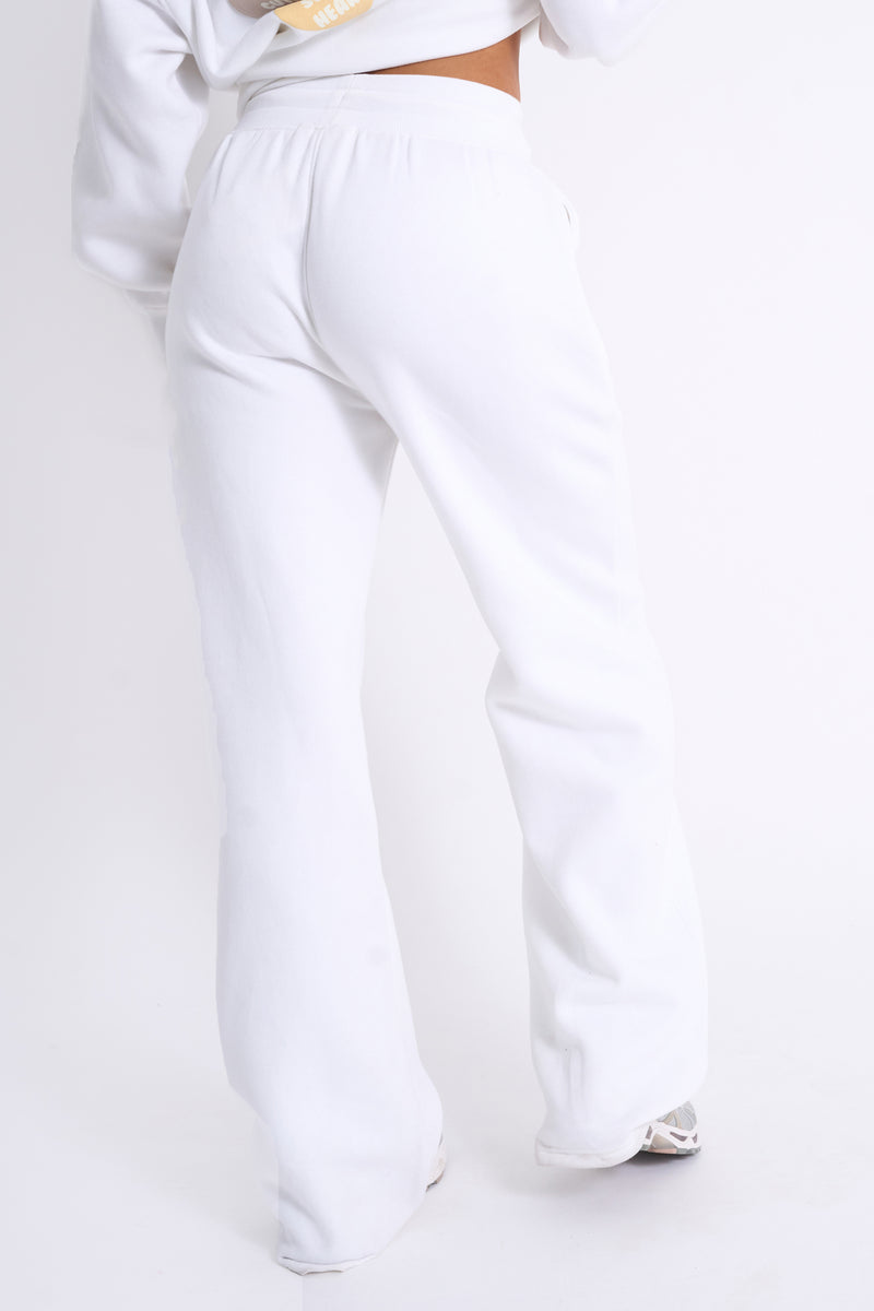 Kaiia Love Heart Graphic Ribbed Waistband Joggers White