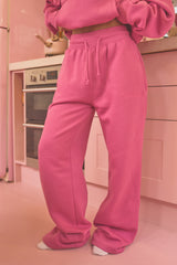 Kaiia Bow Ribbed Waistband Wide Leg Joggers Bubblegum