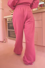 Kaiia Bow Ribbed Waistband Wide Leg Joggers Bubblegum