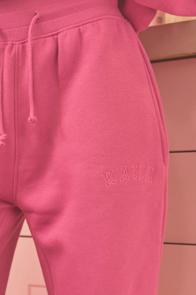 Kaiia Bow Ribbed Waistband Wide Leg Joggers Bubblegum