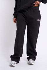 Kaiia Script Logo Wide Leg Joggers Black & Pink