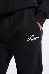 Kaiia Script Logo Wide Leg Joggers Black & Pink