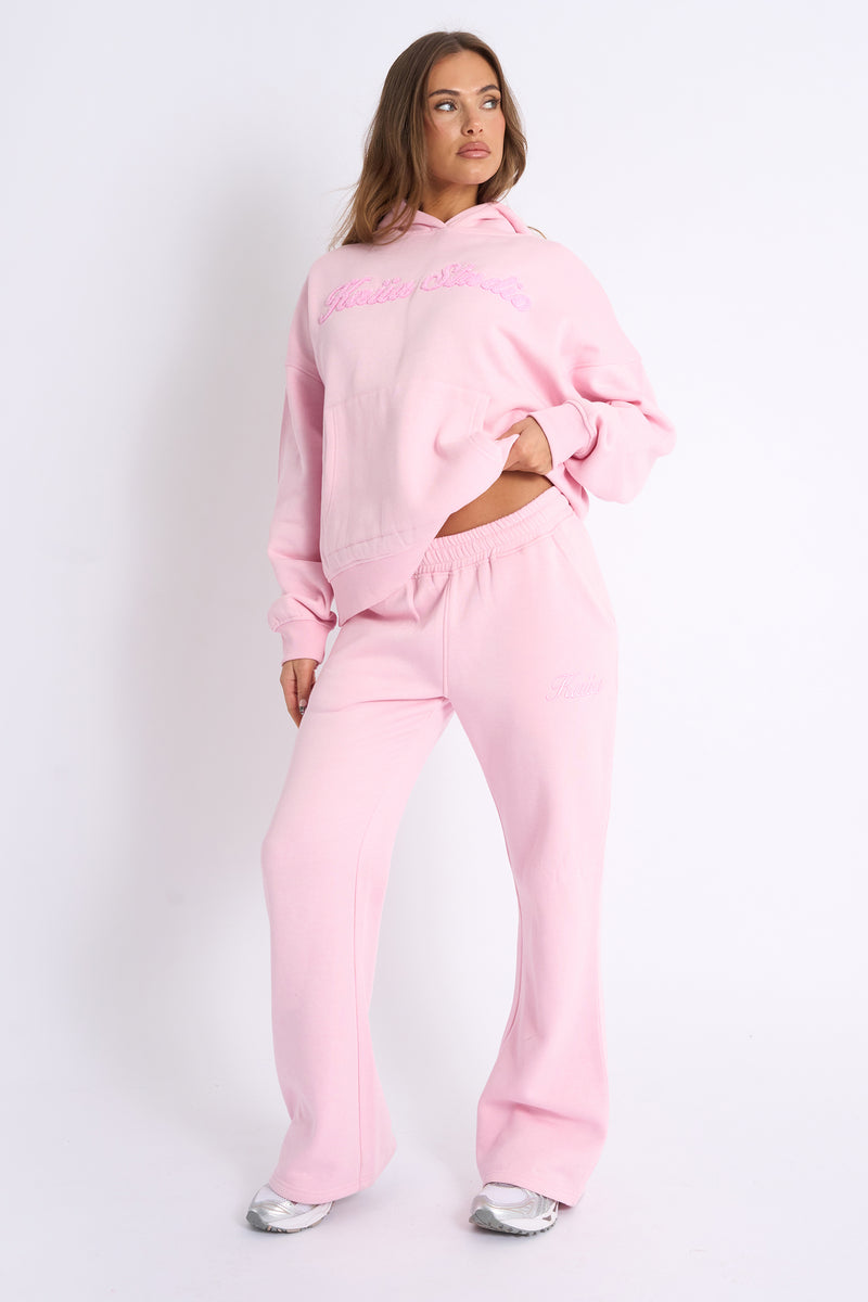 Kaiia Script Logo Wide Leg Joggers Baby Pink