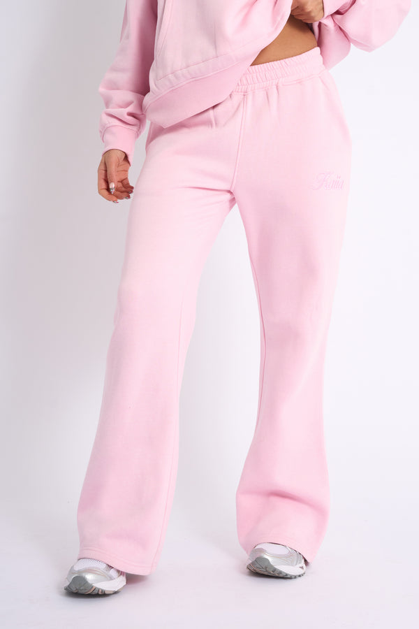 Kaiia Script Logo Wide Leg Joggers Baby Pink