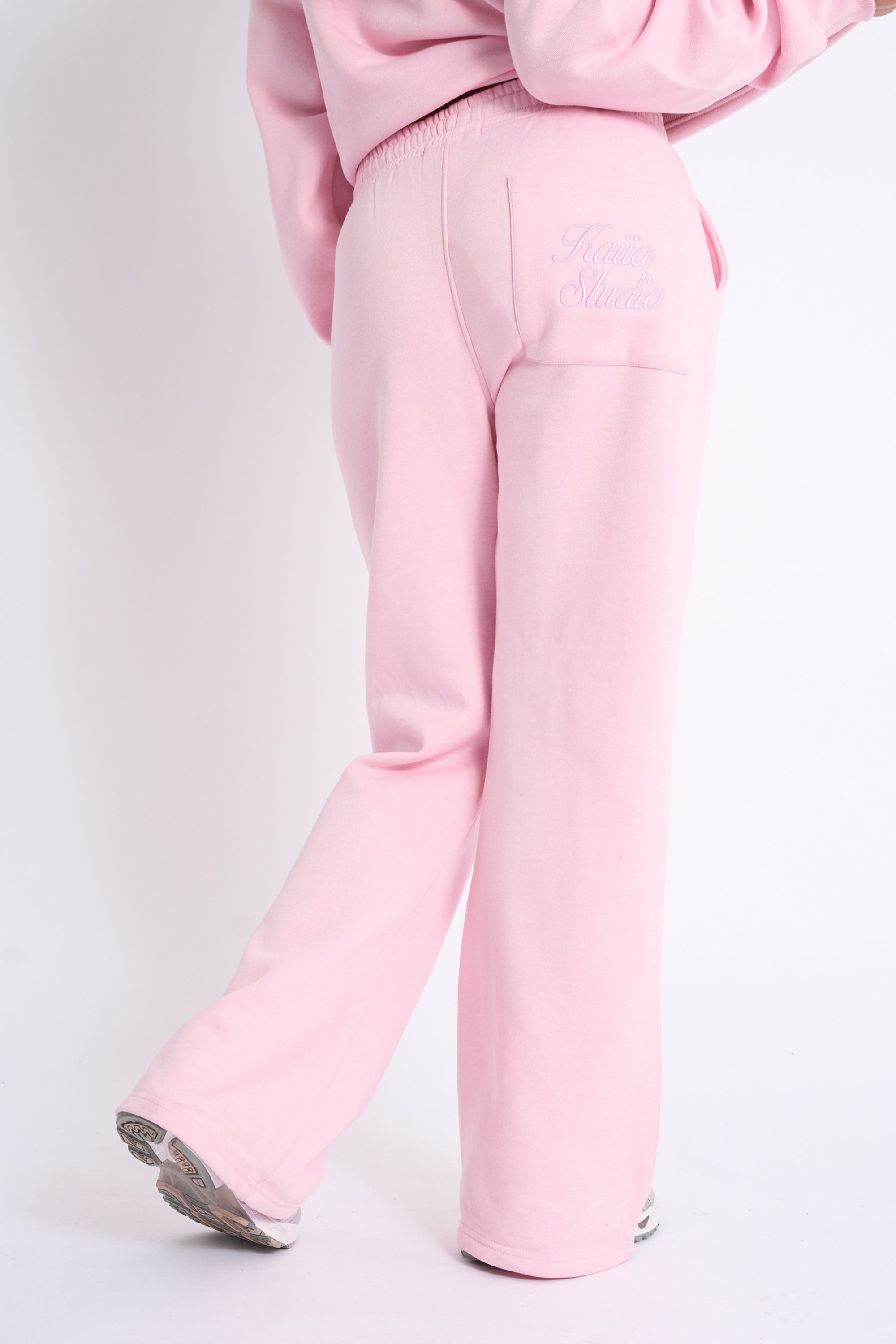 Kaiia Script Logo Wide Leg Joggers Baby Pink