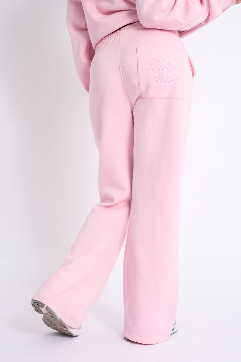 Kaiia Script Logo Wide Leg Joggers Baby Pink