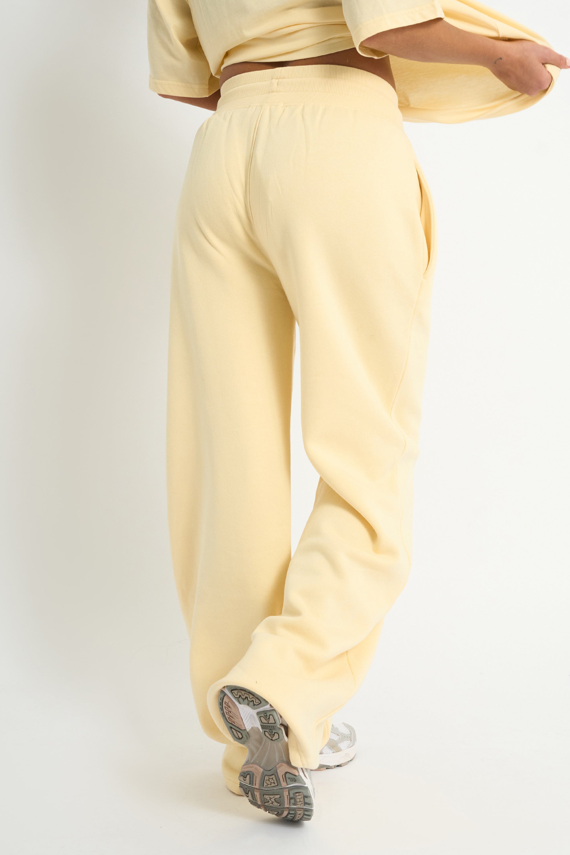 Kaiia Ribbed Waistband Wide Leg Joggers Soft Yellow