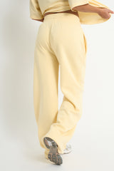 Kaiia Ribbed Waistband Wide Leg Joggers Soft Yellow