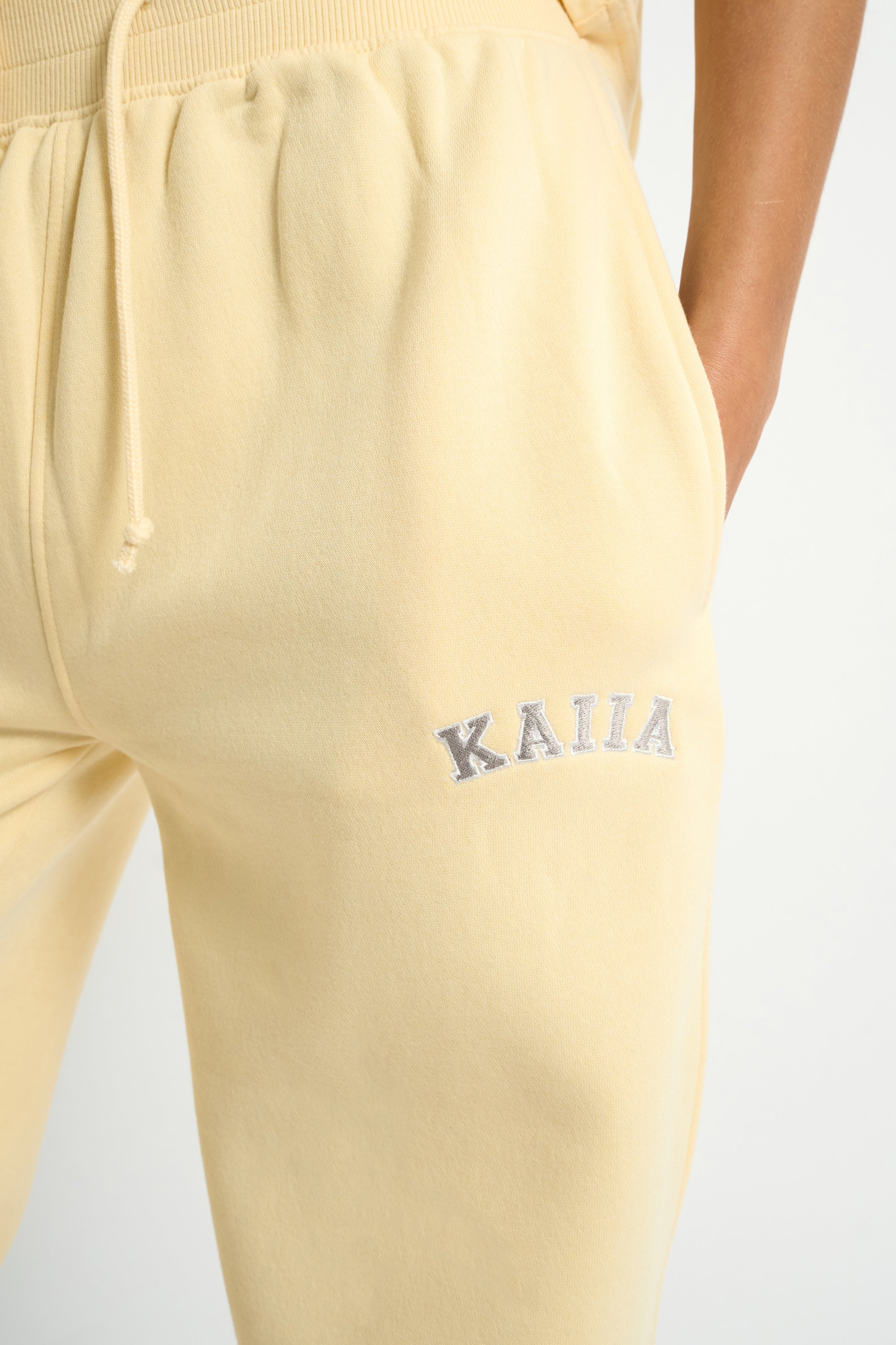 Kaiia Ribbed Waistband Wide Leg Joggers Soft Yellow