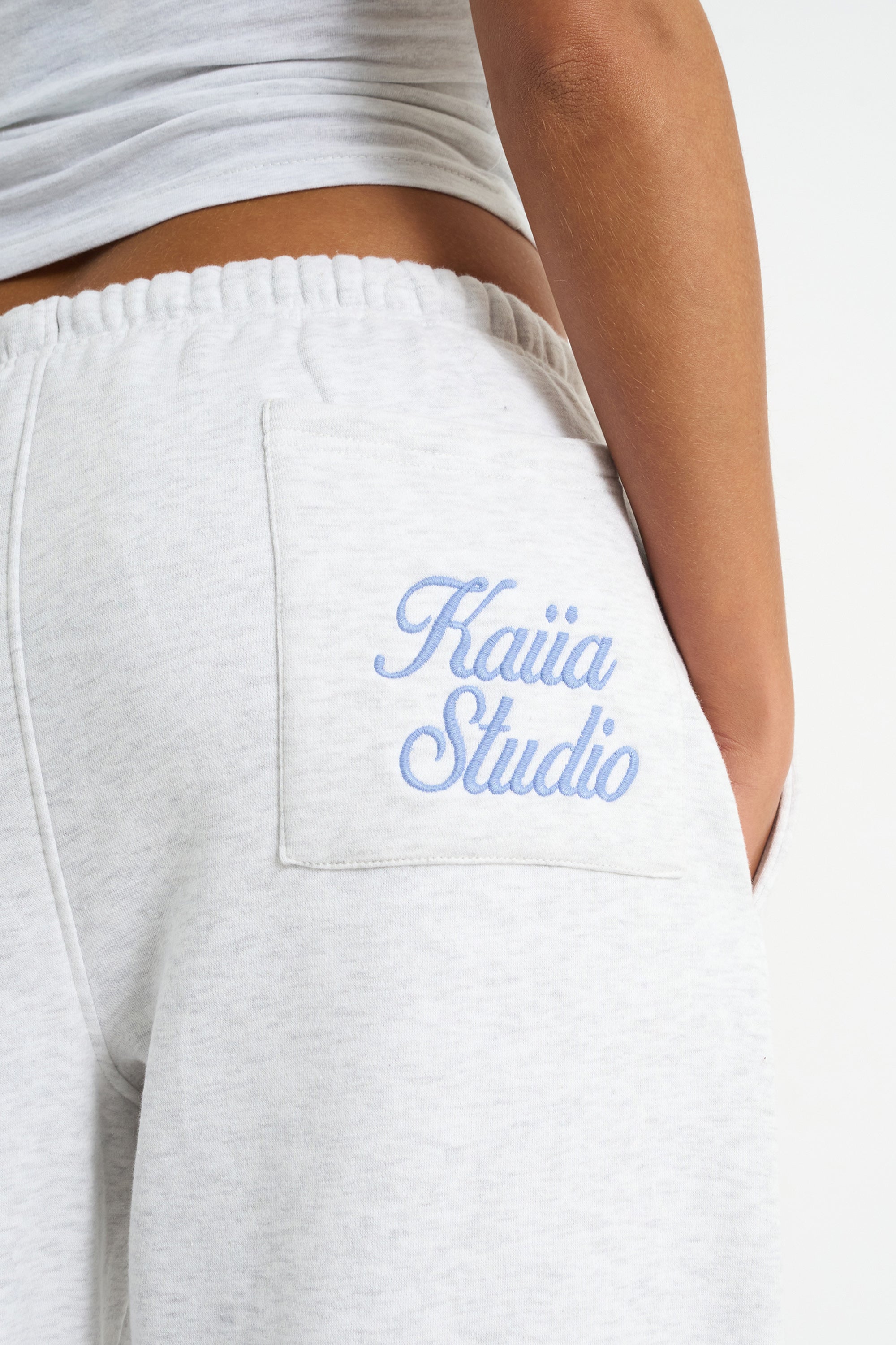 Kaiia Script Logo Wide Leg Joggers Light Grey Marl & Vintage Blue