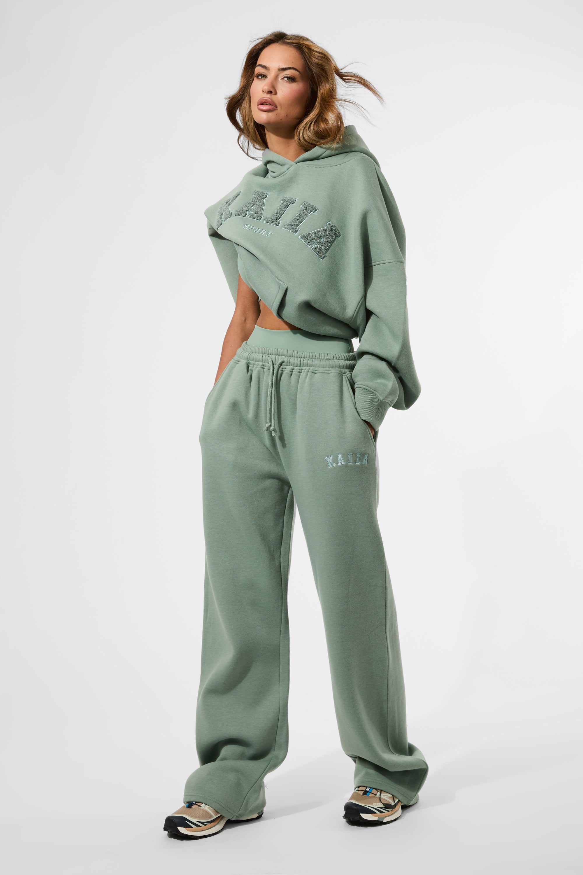 Kaiia Logo Wide Leg Joggers Green Tea