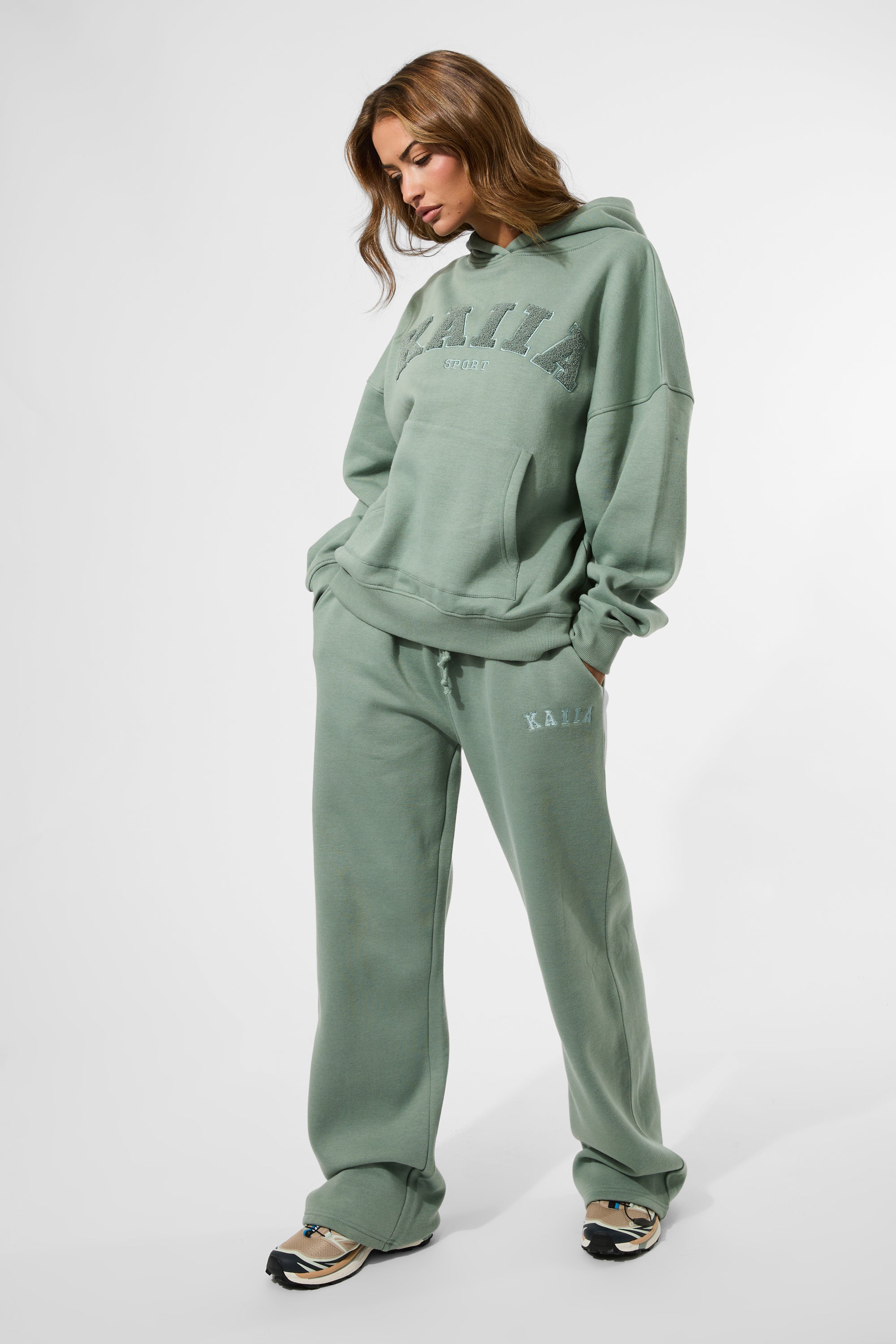 Kaiia Logo Wide Leg Joggers Green Tea