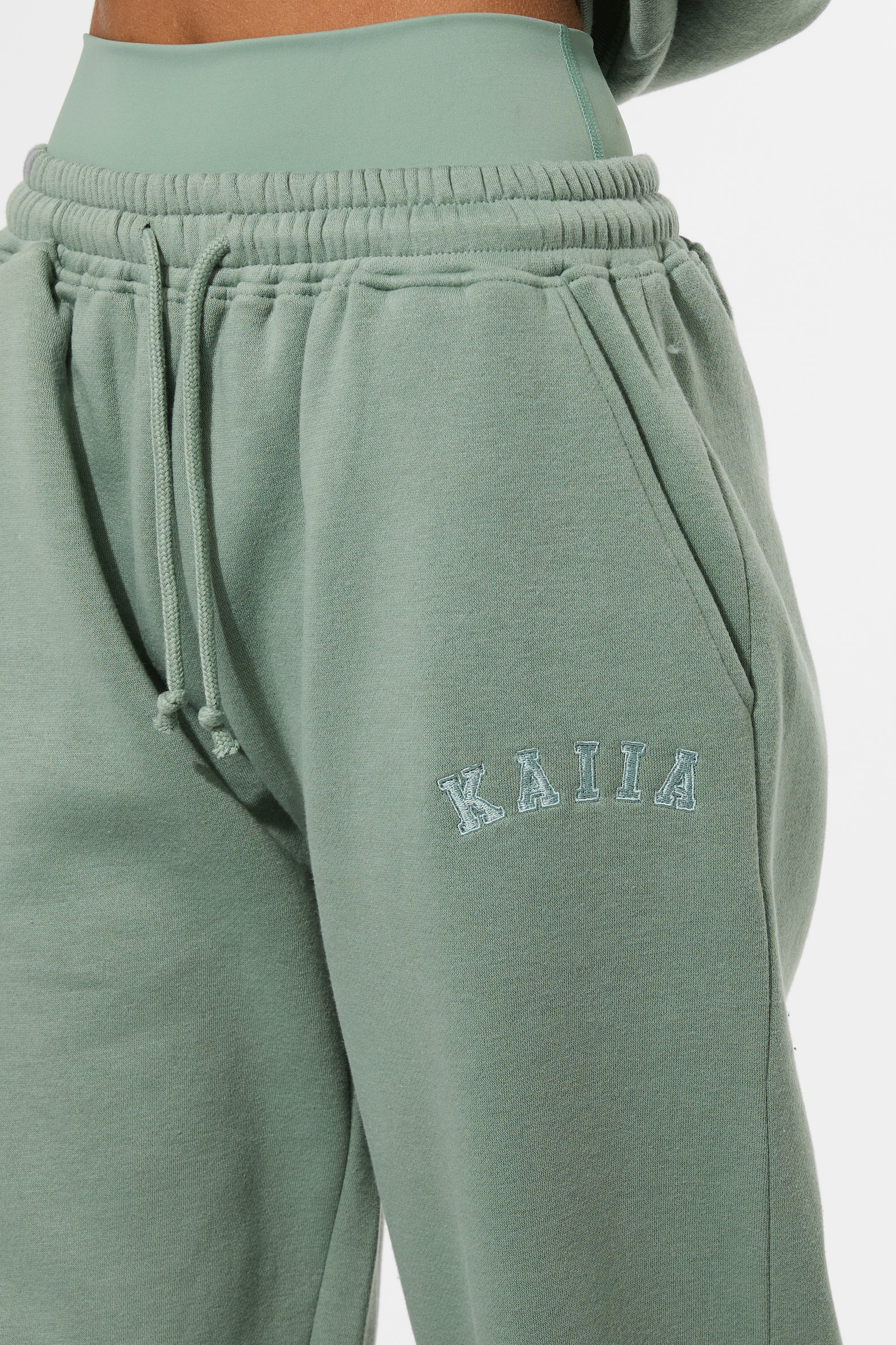 Kaiia Logo Wide Leg Joggers Green Tea