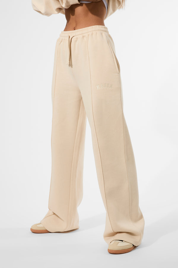 Kaiia Seam Detail Wide Leg Joggers Custard Cream