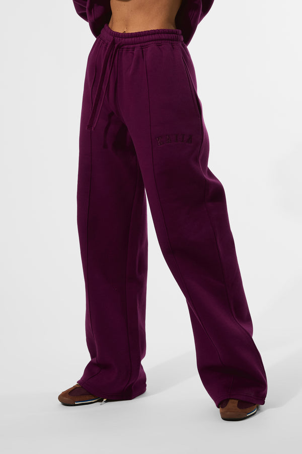 Kaiia Seam Detail Wide Leg Joggers Grape