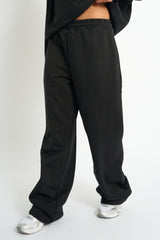 Kaiia Embossed Wide Leg Joggers Black