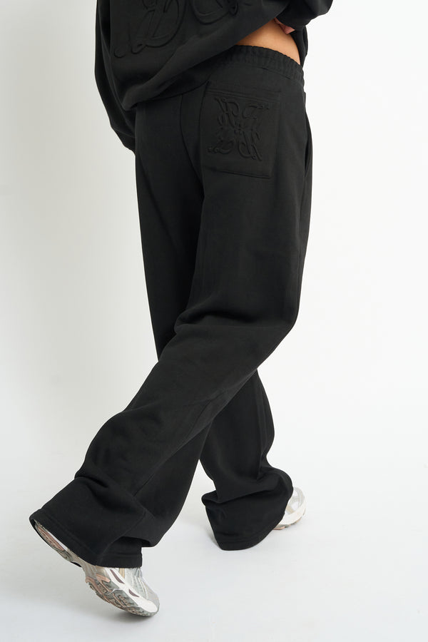 Kaiia Embossed Wide Leg Joggers Black