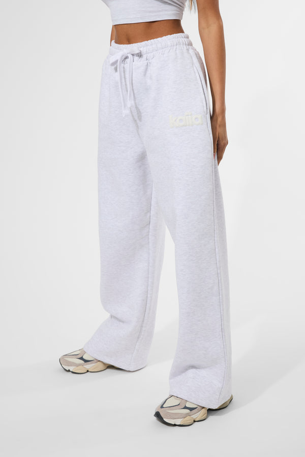 Kaiia Puff Print Wide Leg Joggers Ash Grey Marl