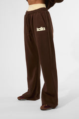 Kaiia Puff Print Wide Leg Joggers Brown