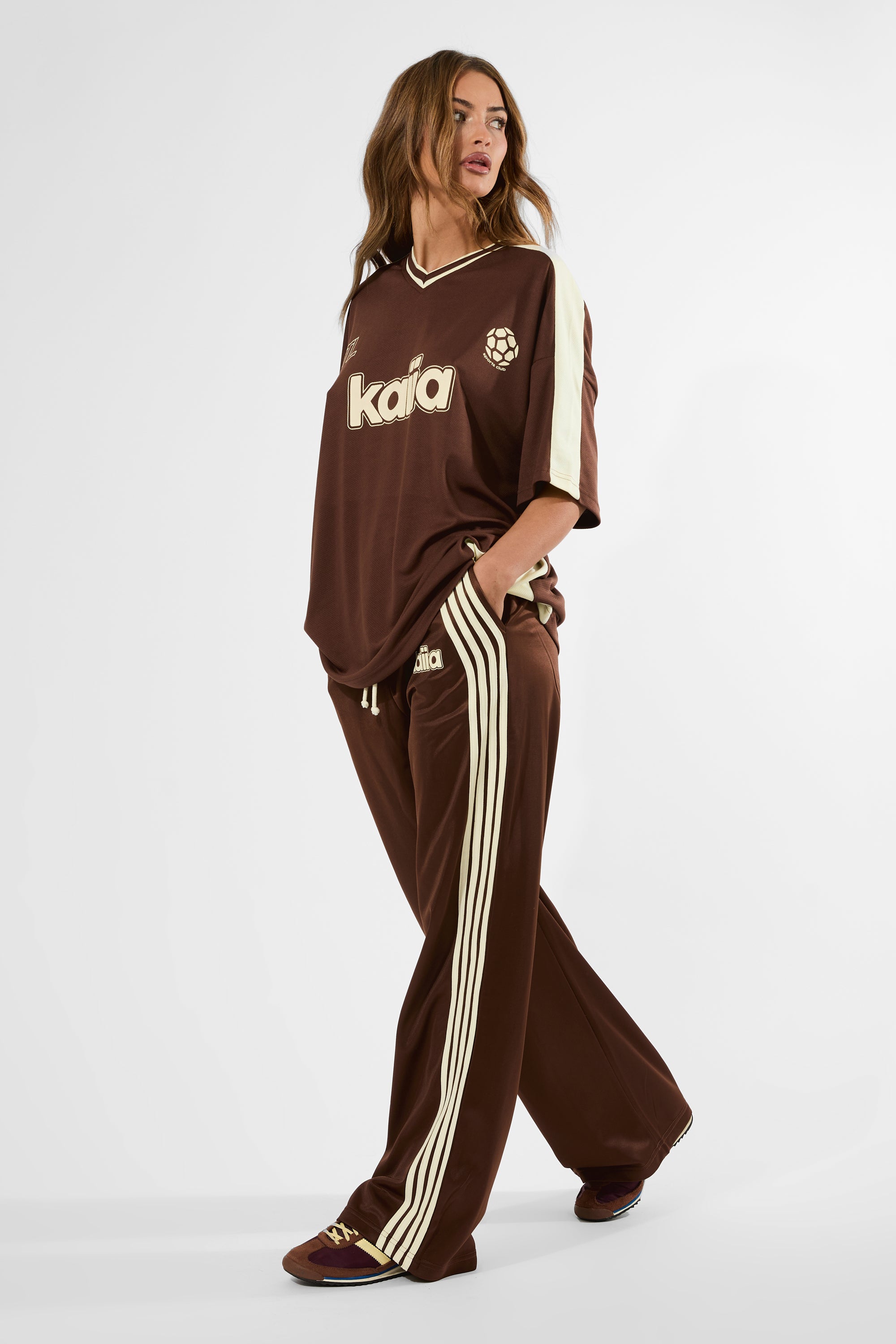 Kaiia Puff Print Tricot Joggers Brown