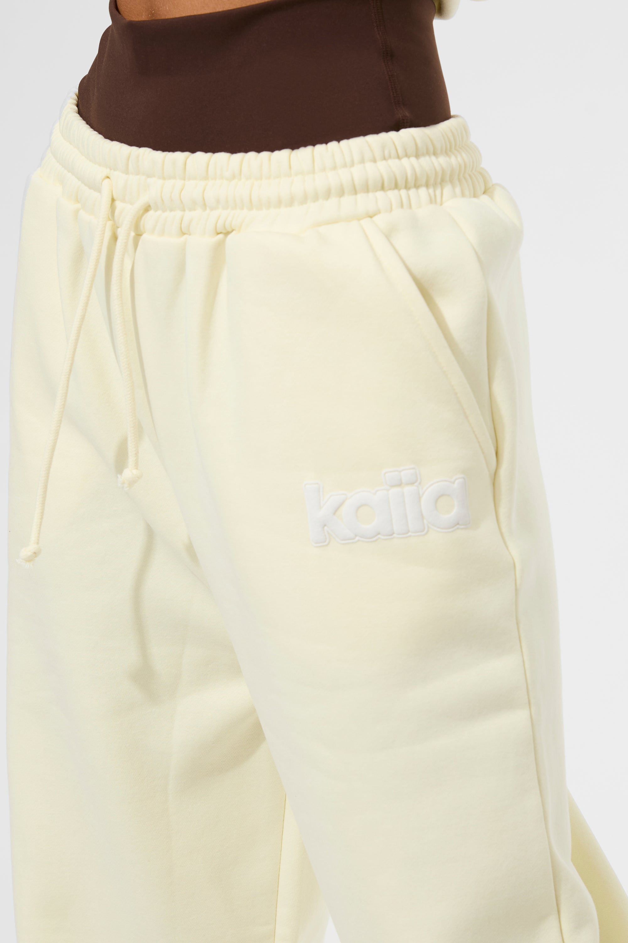 Kaiia Puff Print Wide Leg Joggers Lemon