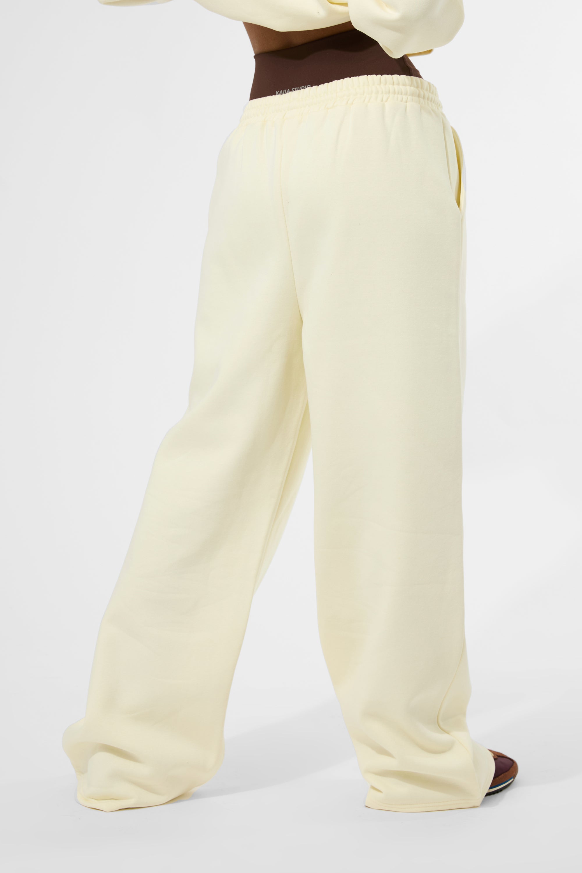 Kaiia Puff Print Wide Leg Joggers Lemon