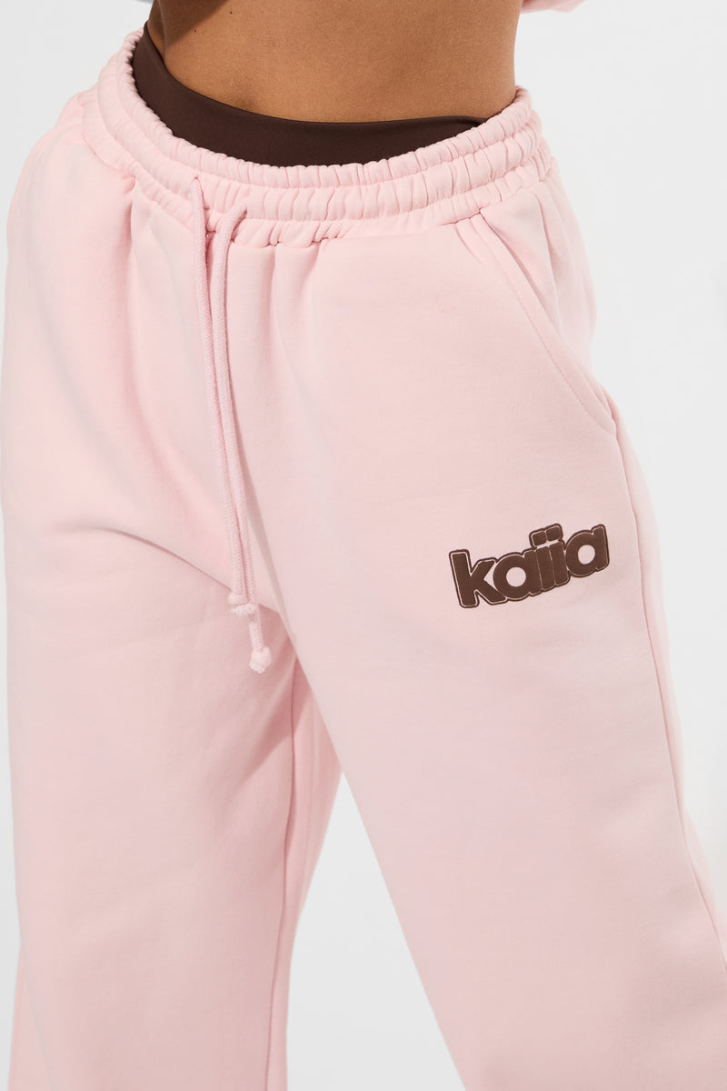 Kaiia Puff Print Wide Leg Joggers Baby Pink