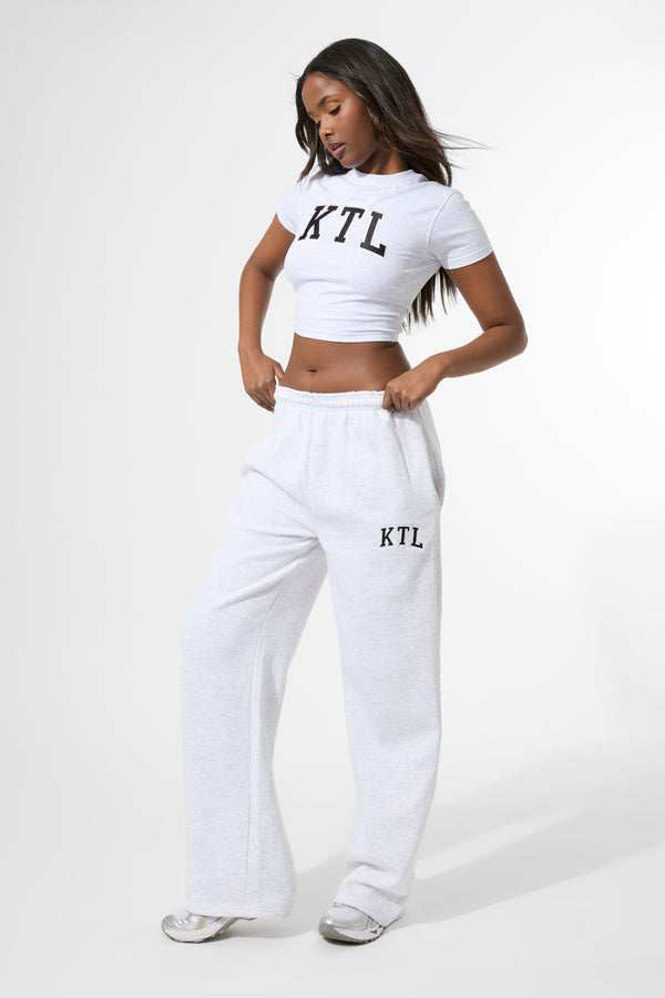 Kaiia KTL Logo Wide Leg Joggers Light Grey Marl