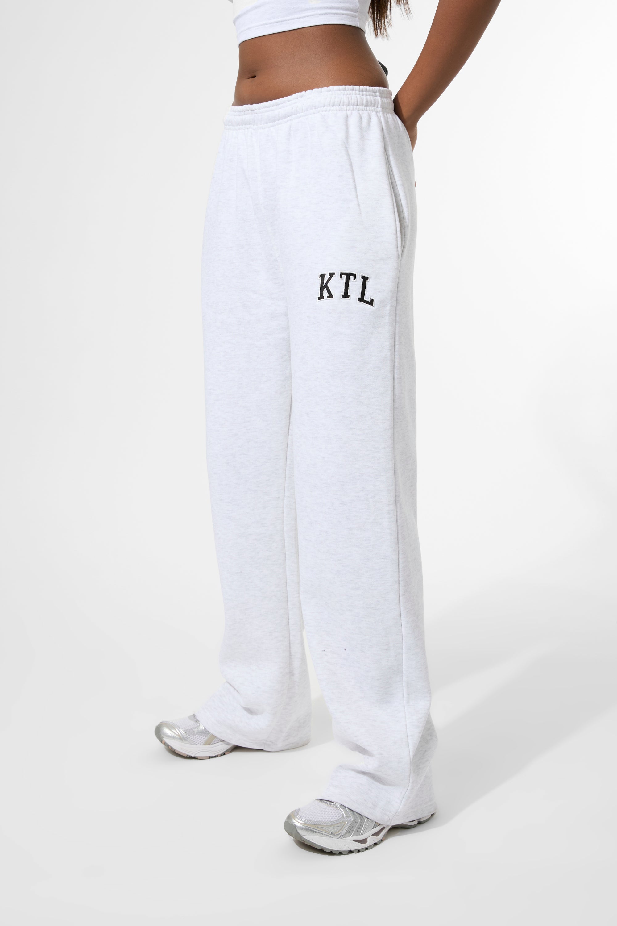 Kaiia KTL Logo Wide Leg Joggers Light Grey Marl