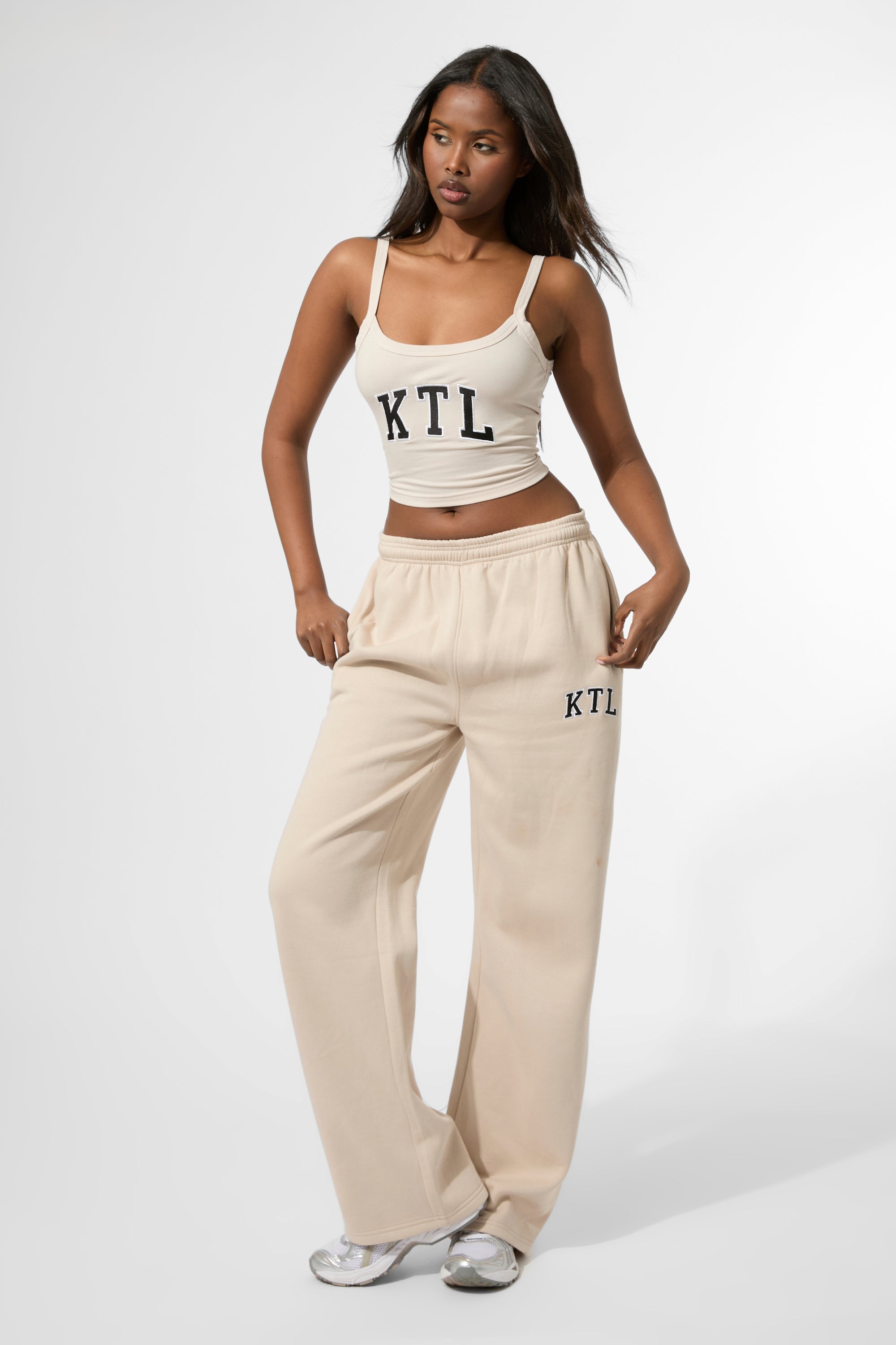 Kaiia KTL Logo Wide Leg Joggers Truffle