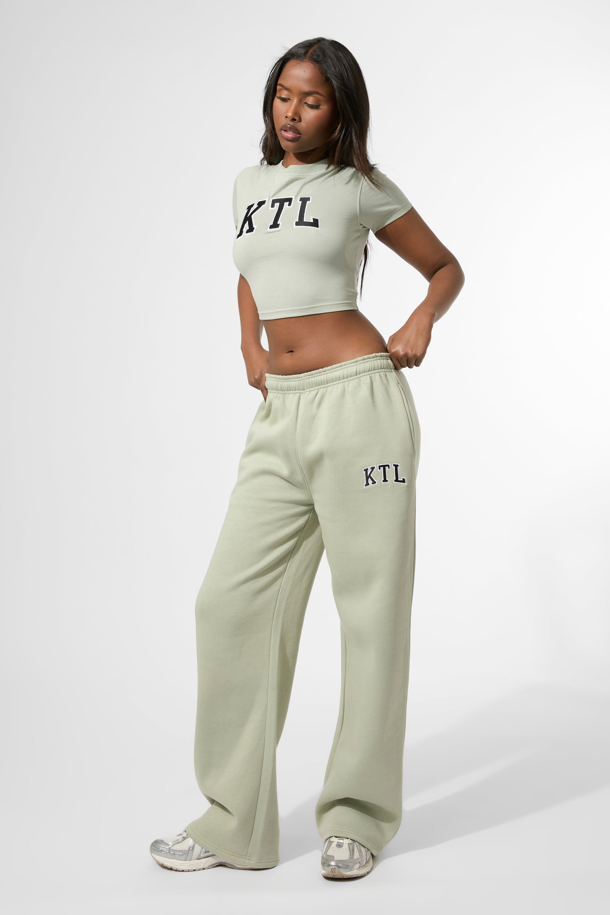 Kaiia KTL Logo Wide Leg Joggers Sage