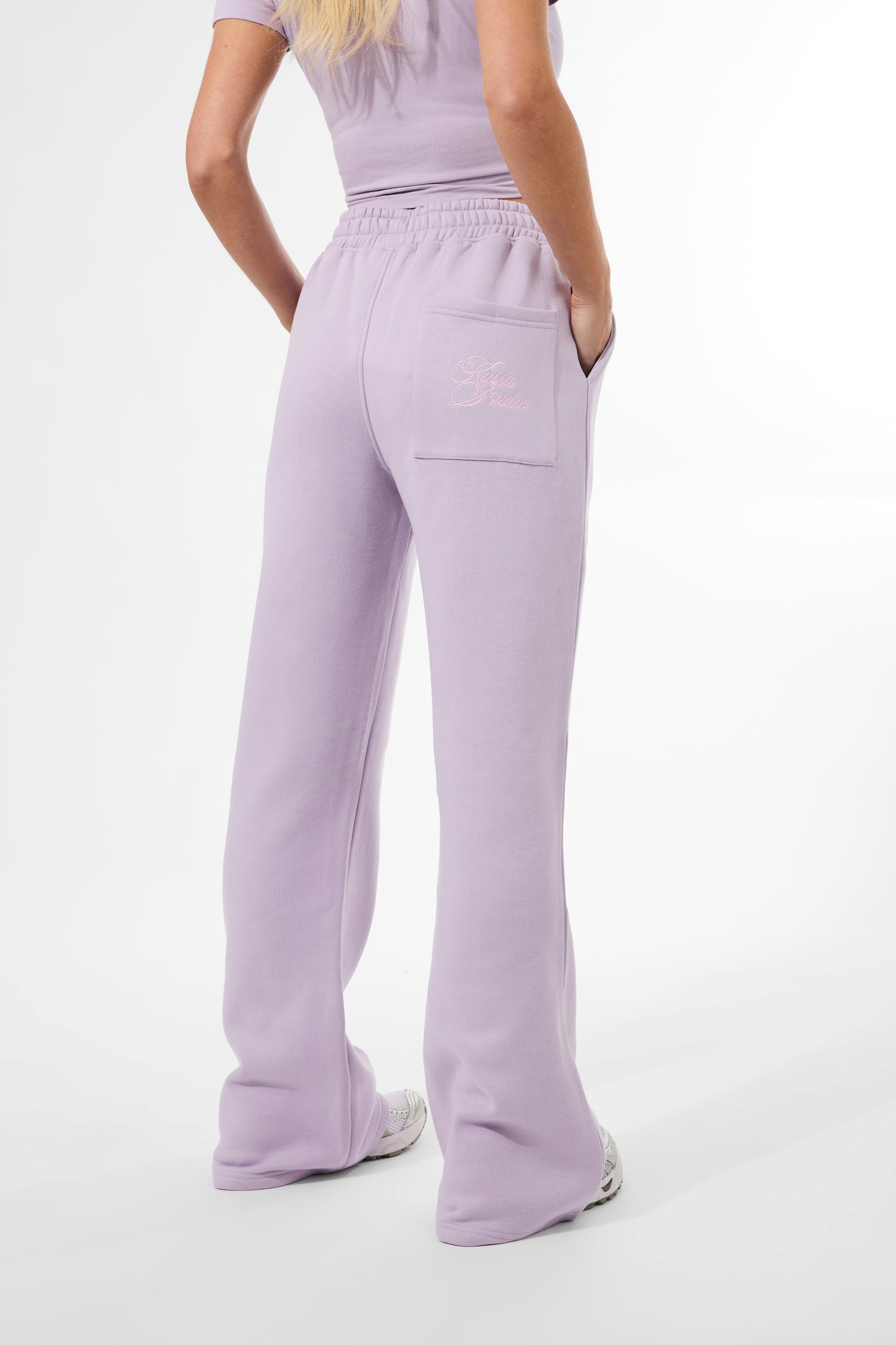 Kaiia Studio Script Logo Wide Leg Jogger Lilac