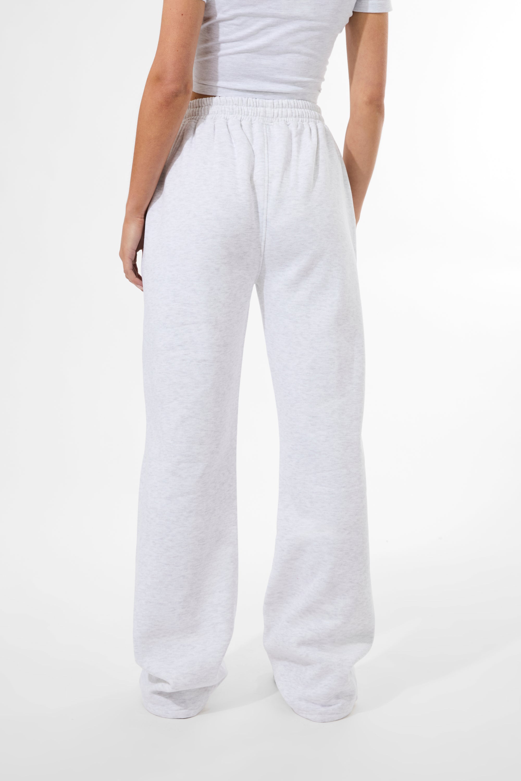 Kaiia Rainbow Logo Wide Leg Joggers Light Grey Marl