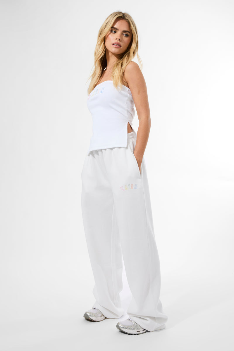 Kaiia Rainbow Logo Wide Leg Joggers White