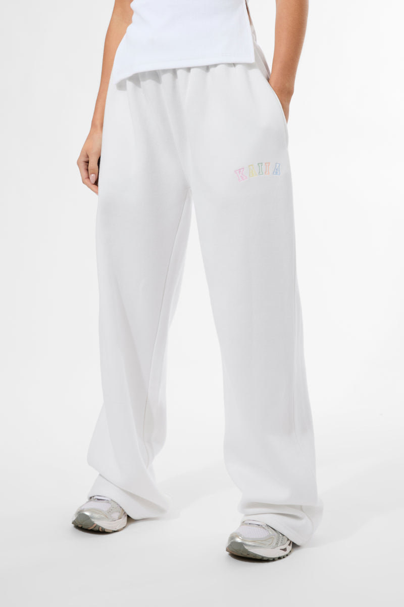 Kaiia Rainbow Logo Wide Leg Joggers White