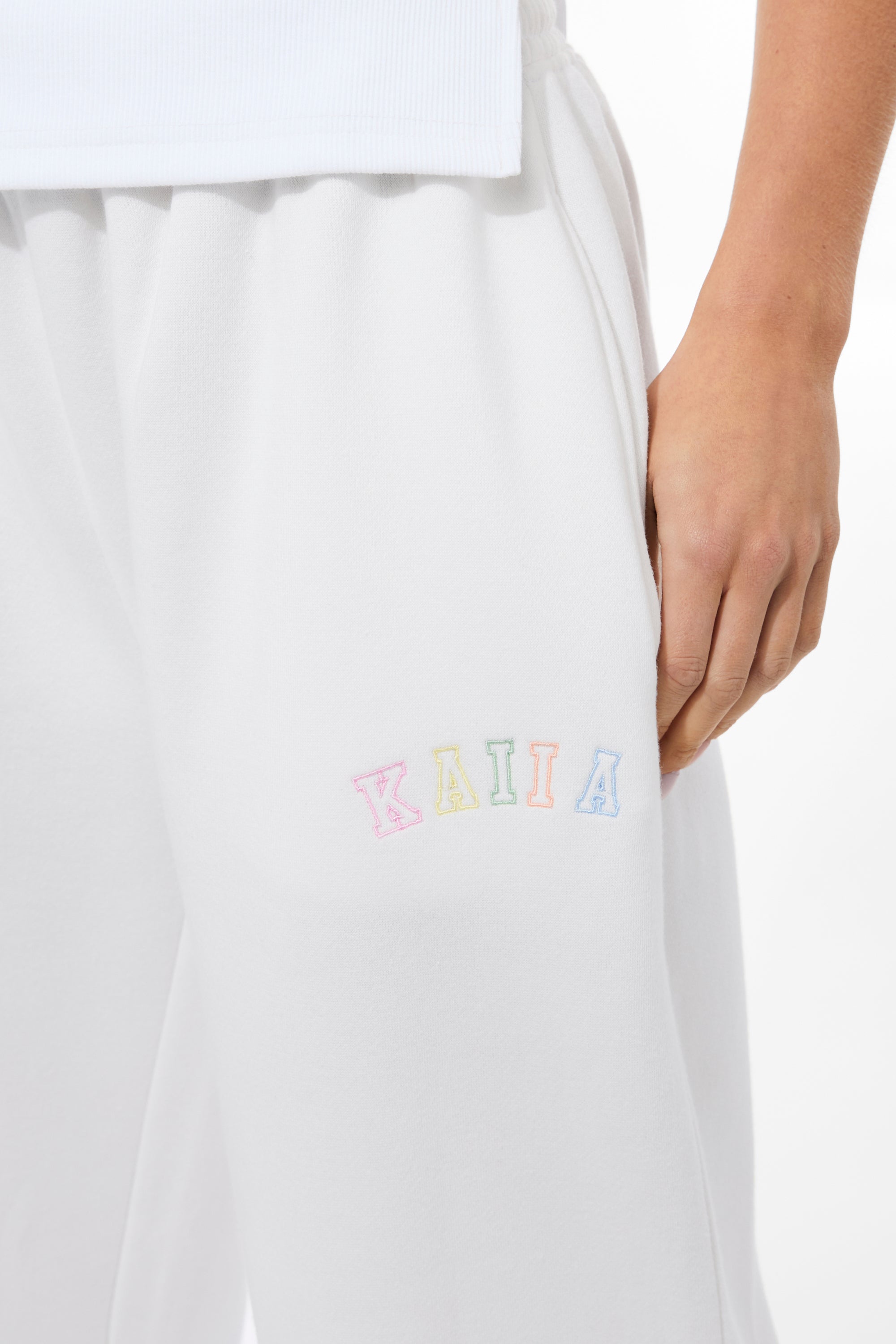 Kaiia Rainbow Logo Wide Leg Joggers White