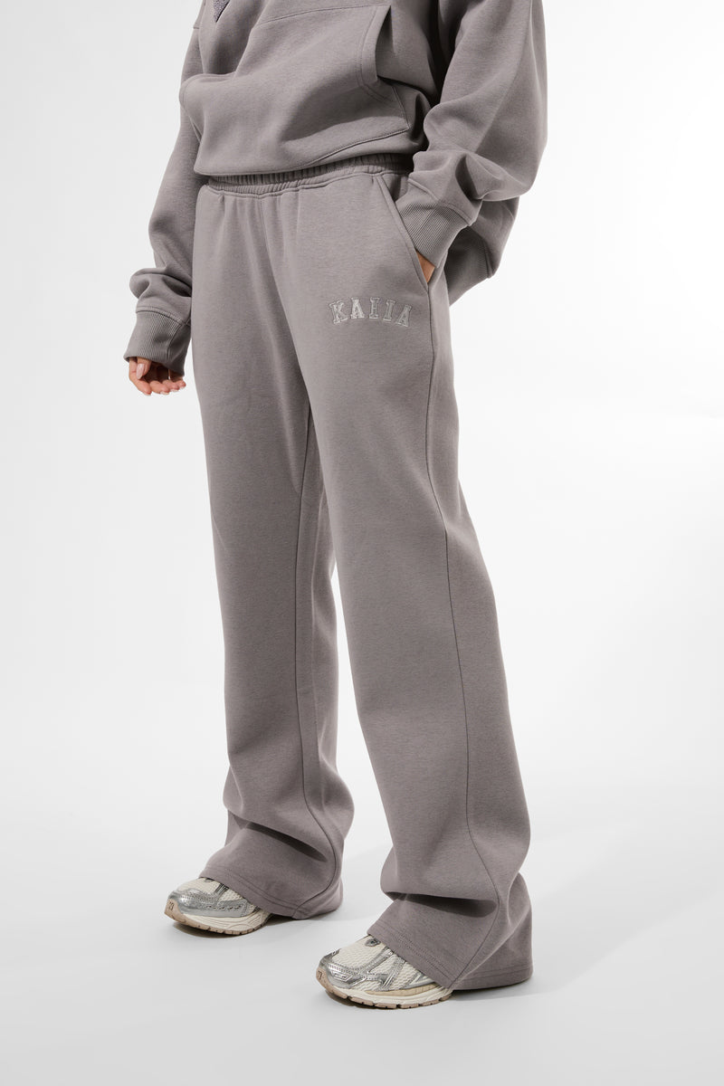 Kaiia Logo Wide Leg Joggers Dove Grey