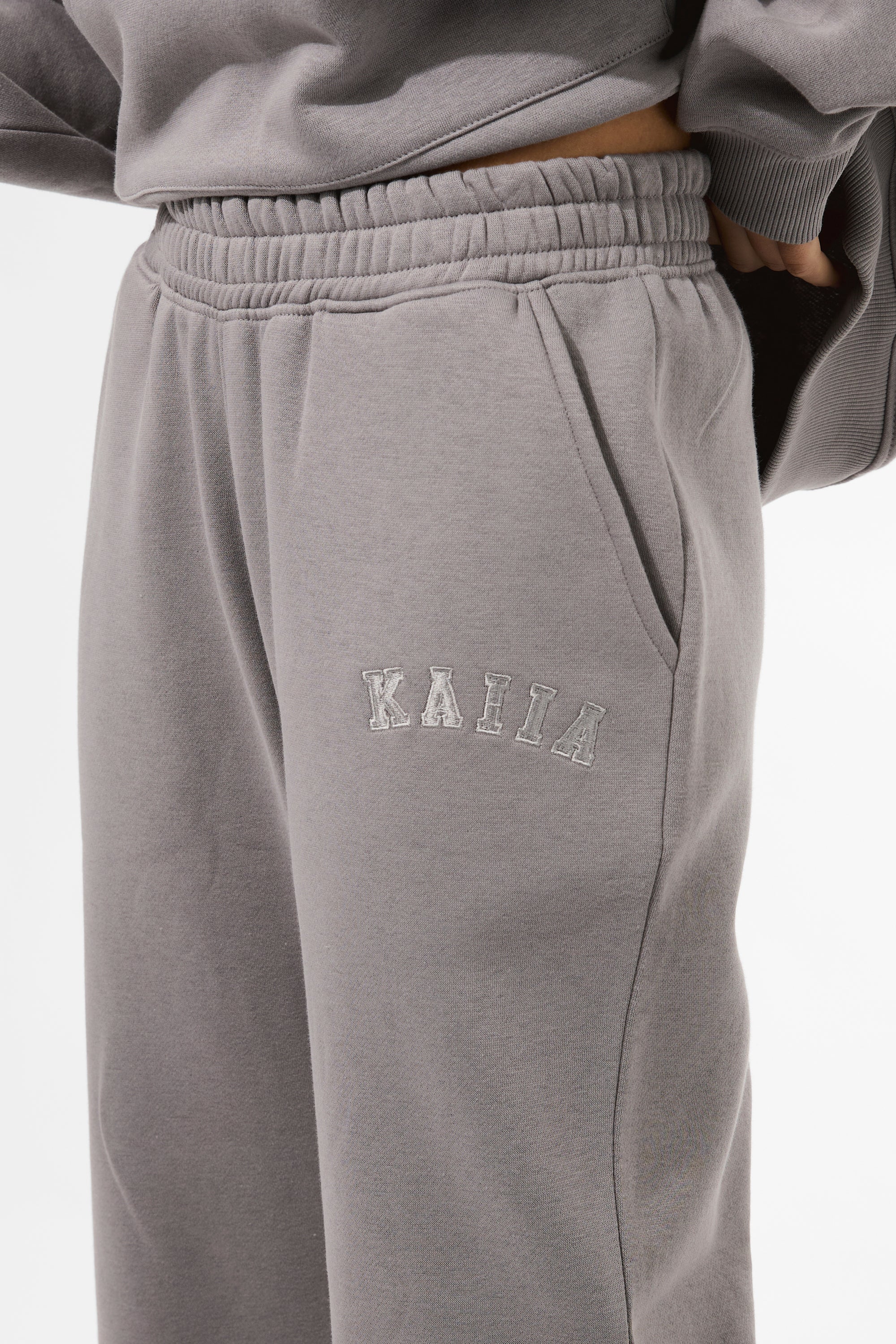 Kaiia Logo Wide Leg Joggers Dove Grey